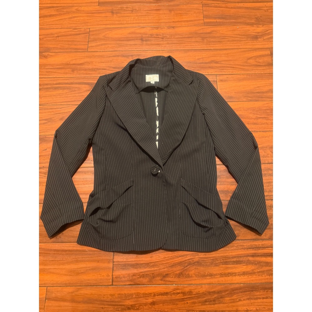 Alberto Makali Pinstripe Blazer Black White Single Button Pocket Jacket Size 12